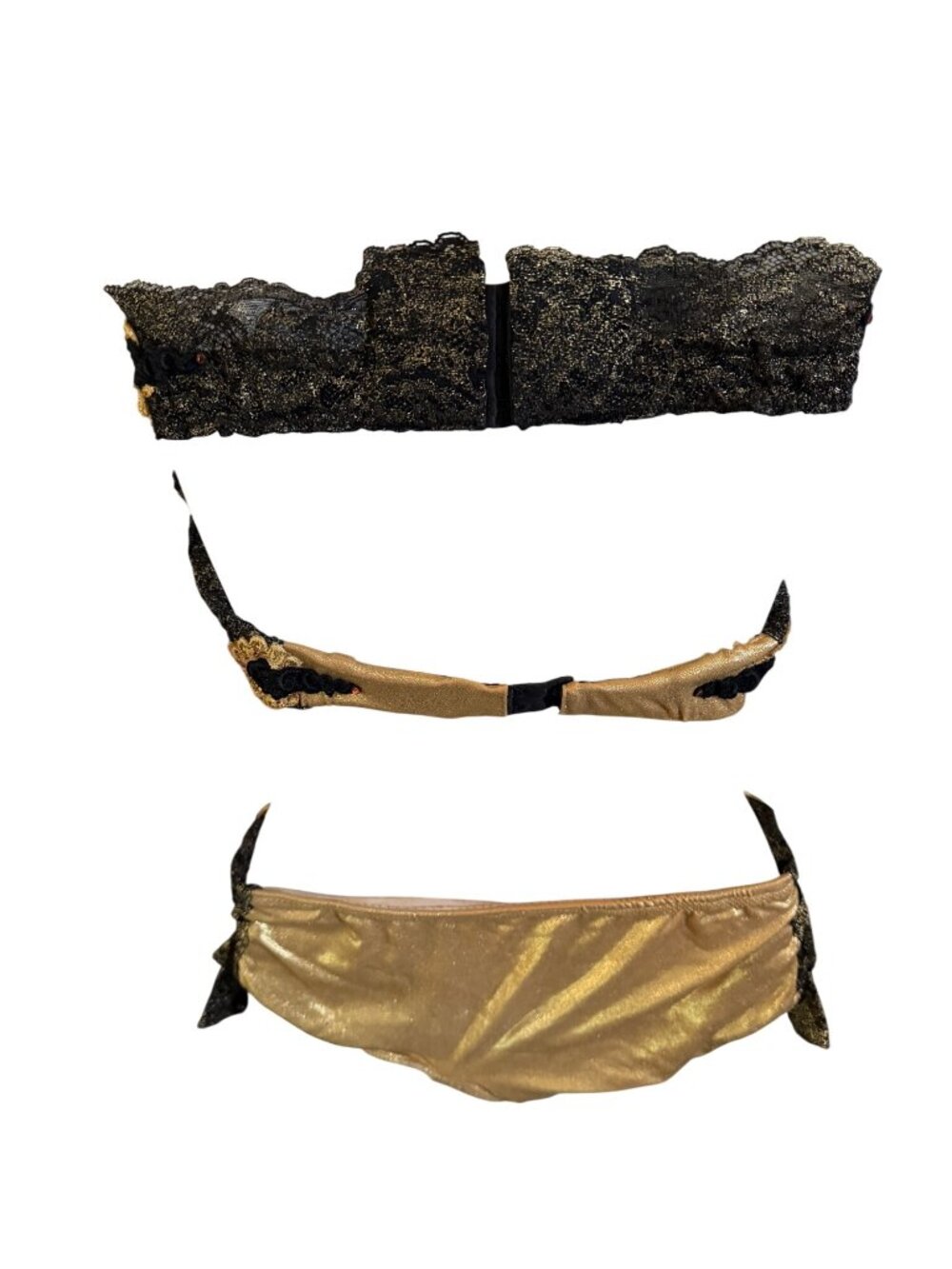 Custom Made Vintage-Style Gold & Black Lace Sequin Bodysuit Lingerie Costume  Sz - Picture 5 of 8